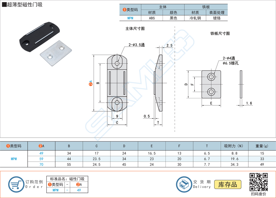 超薄型磁性門吸門扣門碰MPM規格參數尺寸材質
